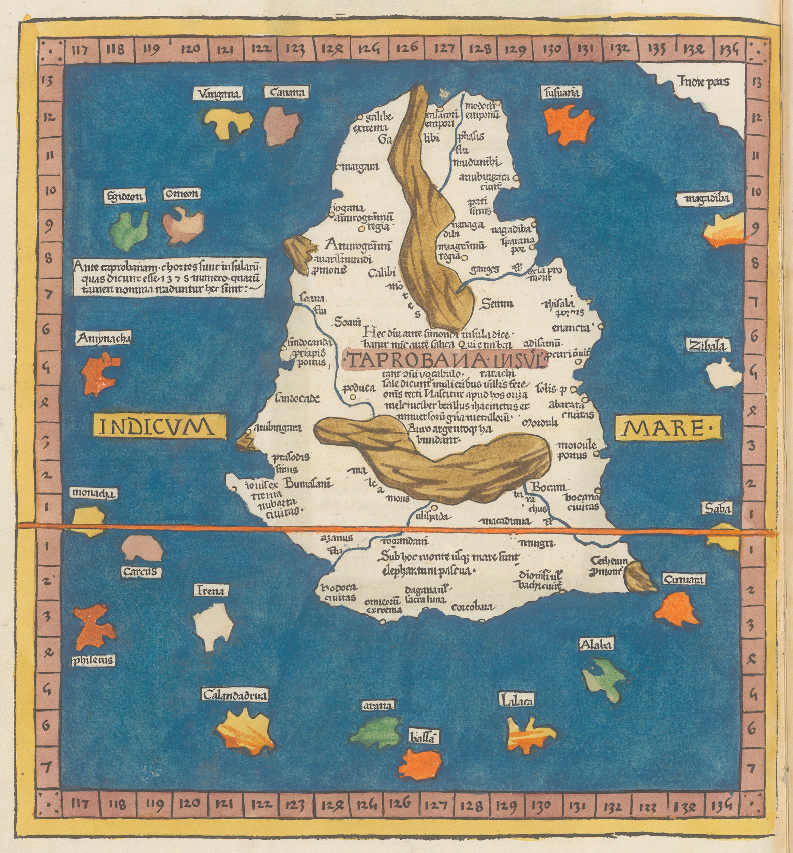 Karten zur Insel Taprobana in: Clavdii Ptholomei Viri Alexandrini Cosmographie, 1482, S. 191. Zentralbibliothek Zürich, 2.1: b.