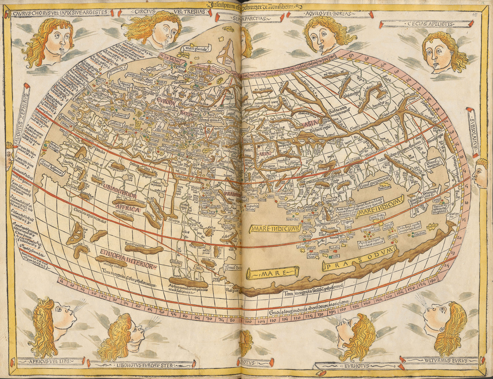 Karte der Oikumene in: [Claudii Ptholomei Cosmographi], 1486, S. 242. Zentralbibliothek Zürich, Ink K 112.