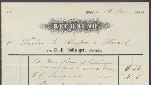 Rechnung des Apothekers J. H. Zollinger