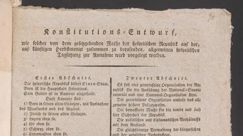 Konstitutions-Entwurf, wie solcher von dem gesetzgebenden Rathe der helvetischen Republik auf der, auf künftigen Herbstmonat zusammen zu berufenden, allgemeinen helvetischen Tagsatzung zur Annahme wird vorgelegt werden