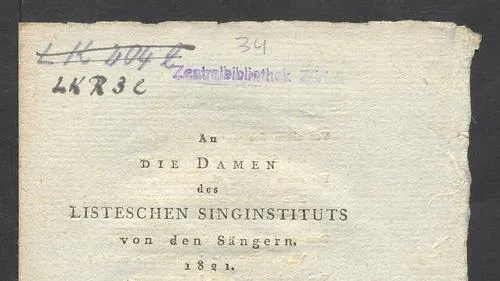 An die Damen des listeschen Singinstituts von den Sängern. 1821