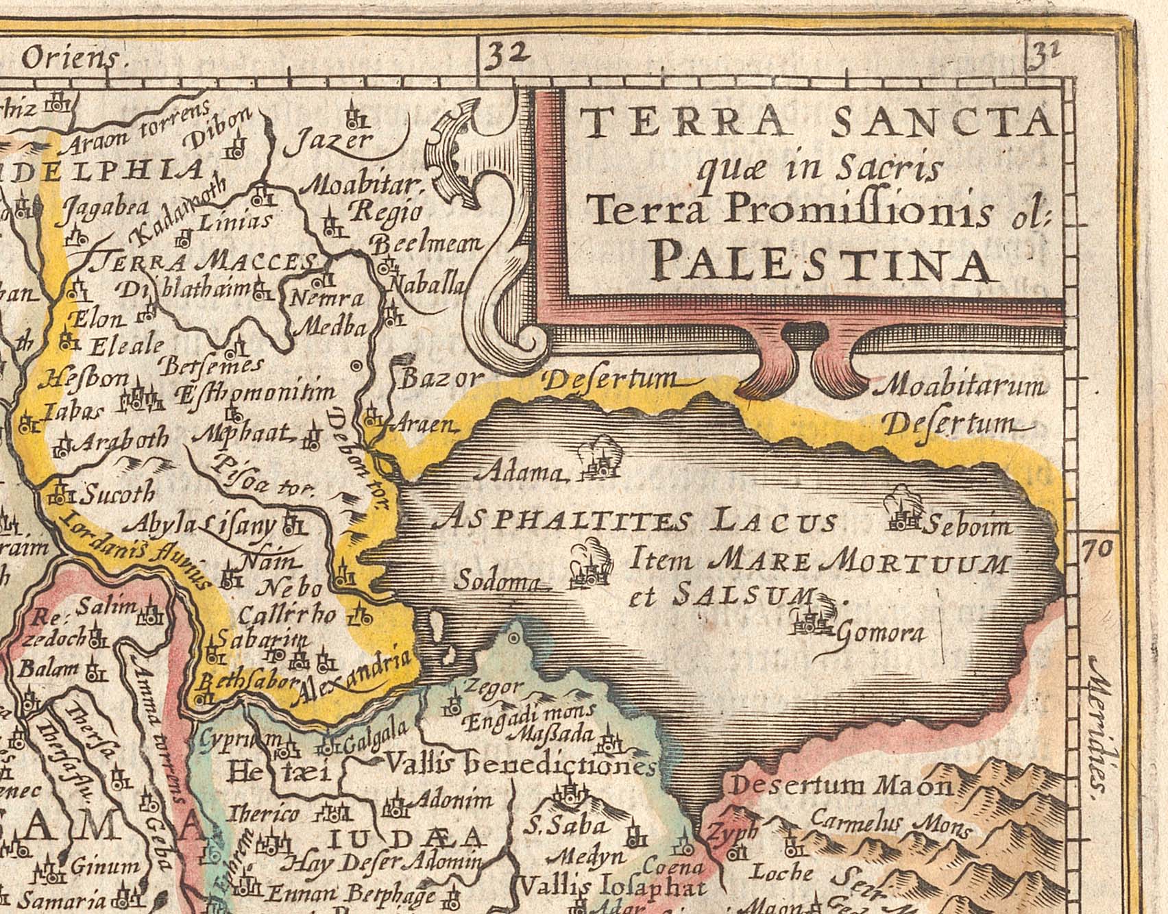 Zerstörte Städte auf Karte «Terra Sancta». Atlas Minor, Amsterdam, 1648, Das ander Theil, S. 319. Zentralbibliothek Zürich, Atl 808. 