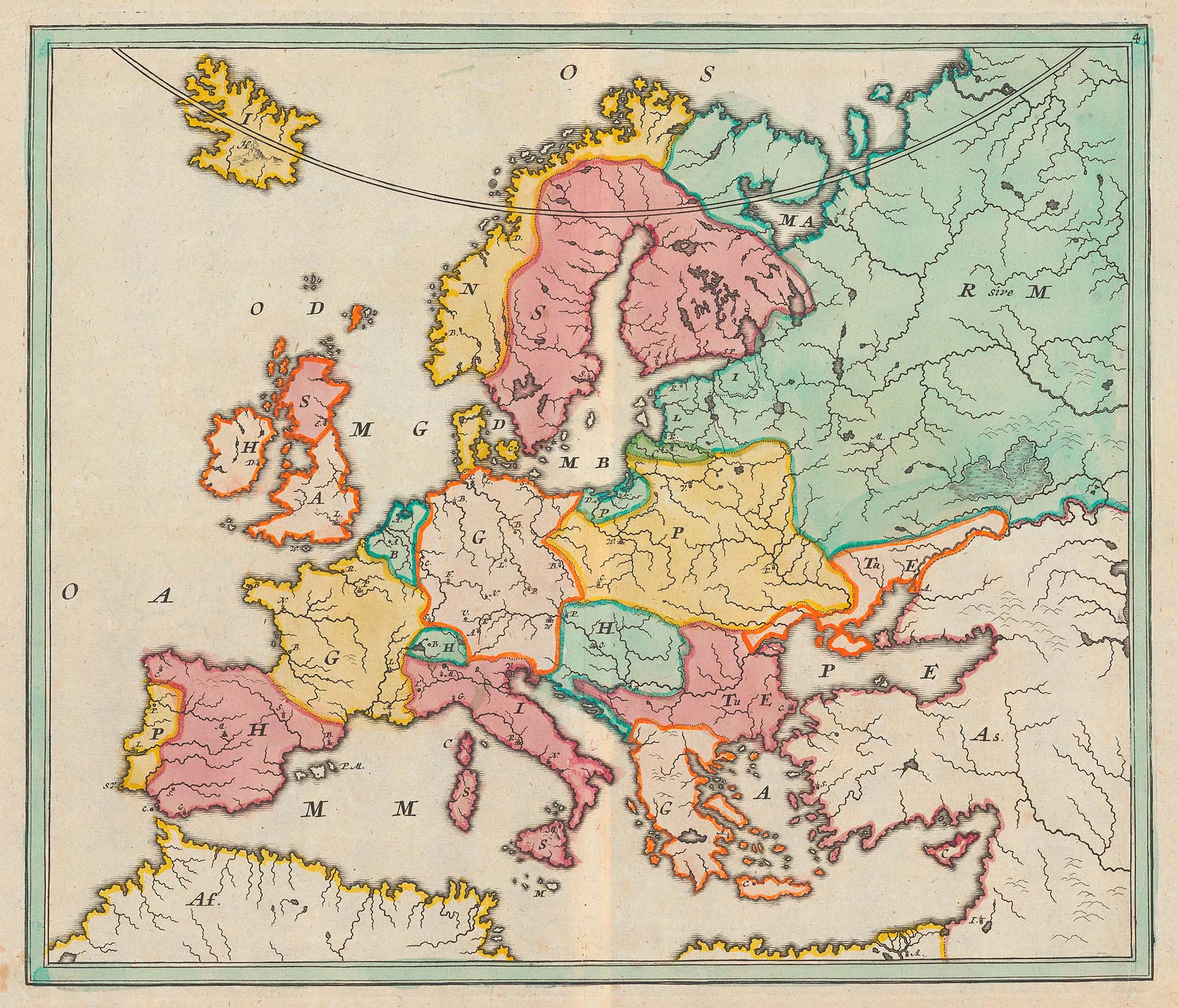 Karte zu Europa. Atlas Methodicus. Nürnberg, 1719, S. 29. Zentralbibliothek Zürich, Atl 321. 