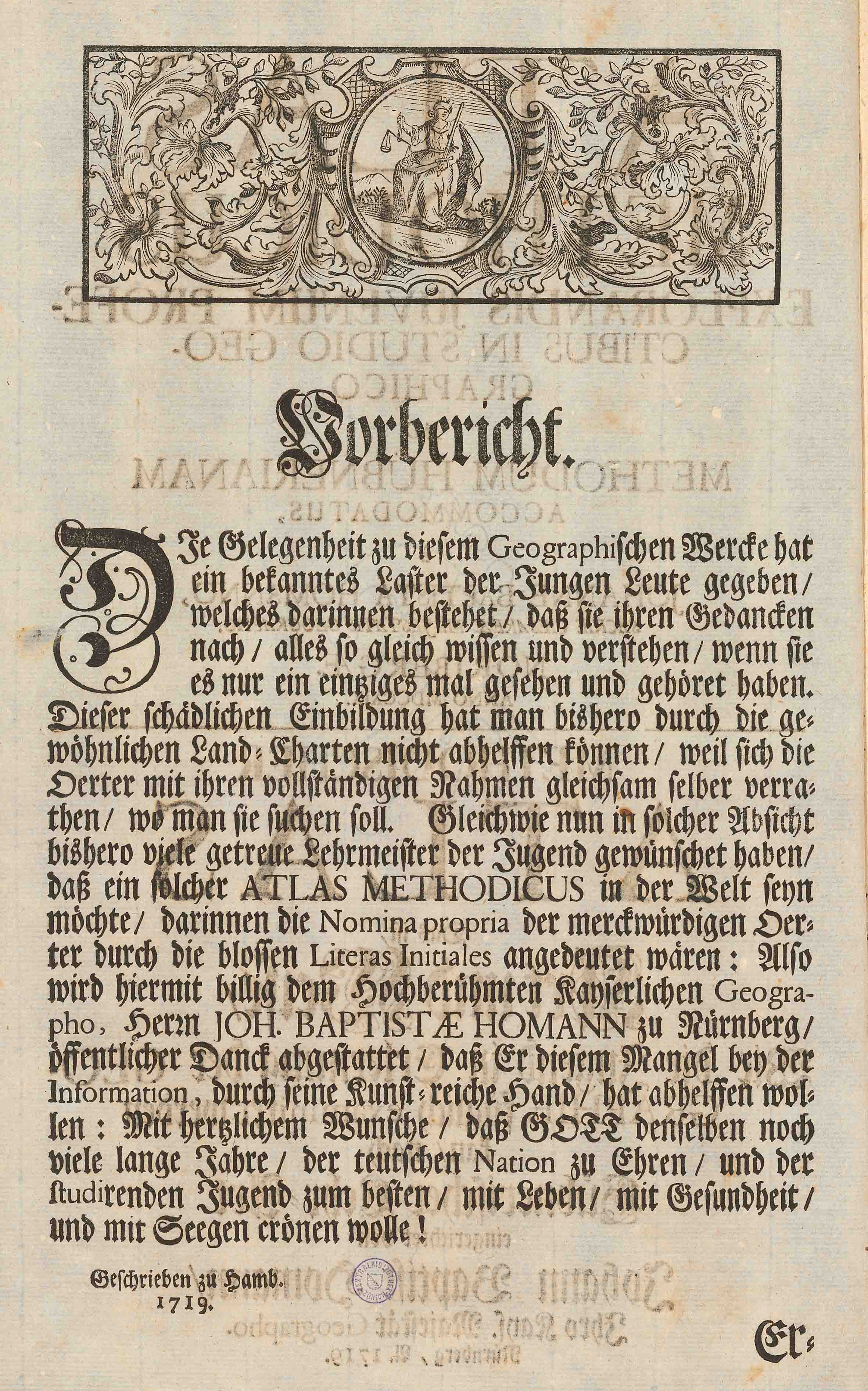 Vorbericht. Atlas Methodicus. Nürnberg, 1719, S. 7. Zentralbibliothek Zürich, Atl 321.