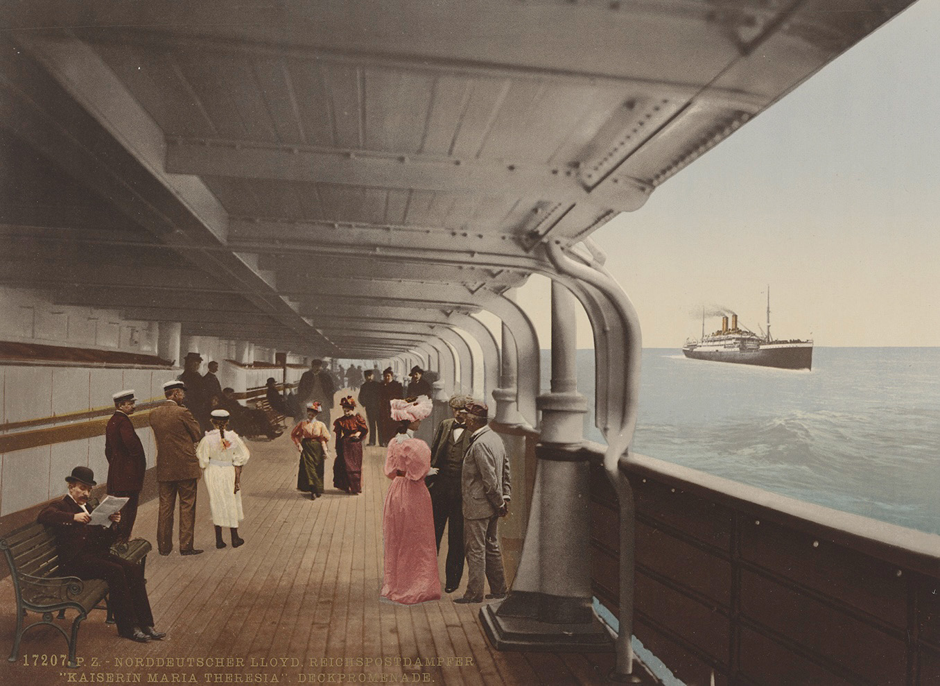 Abb. 10: Norddeutscher Lloyd, Reichspostdampfer «Kaiserin Maria Theresia», Deckpromenade, zwischen 1899 und 1914, Photochrom, Nr. 17207