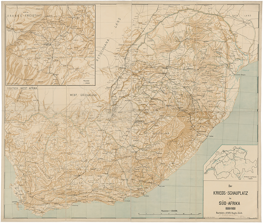 The battleground of the Second Boer War in South Africa on a map from 1900. This is also the work of Captain Andreas Hefti. (Image: ZB Zürich)